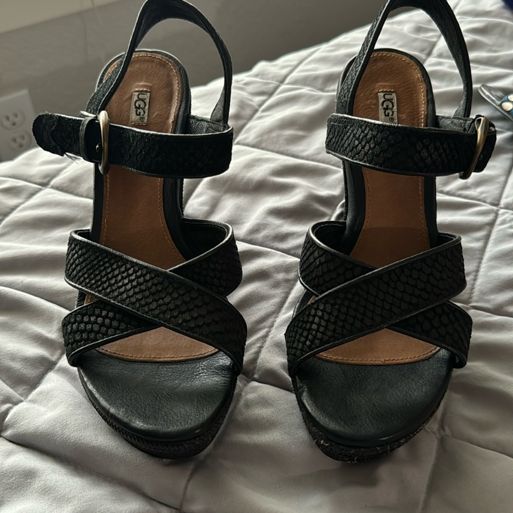 UGG Black Snakeskin Print Wedges Size 8